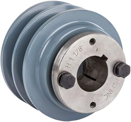 2BK34H Cast Iron 3.5' Dual Groove Pulley 2 Belt B Section 5L with 1-1/8' Sheave Bushing - Poueer