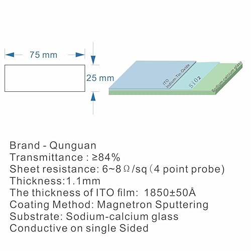 ITO (Indium tin Oxide)Coated Conductive Glass Slides 50×50mm Resistance 7 ohm/sq (8 Pcs) - Poueer