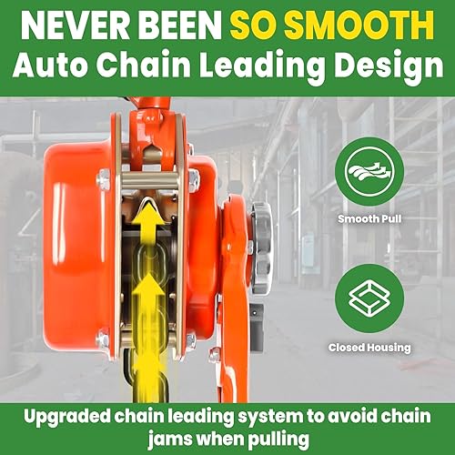 Vohala Manual Lever Hoist Come Along 3-2/1 TON 7716 LBS Capacity 10FT Lift 2 Heavy Duty Hooks Commercial Grade Steel for Lifting Pulling Construction Building Garages Warehouse Automotive Machinery - Poueer