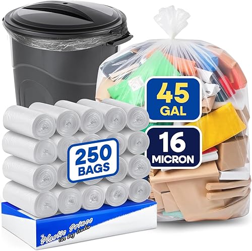 20-30 Gallon Trash Bags, Clear Trash Bags 30'W x 37'L, 8 Micron Clear Garbage Bags, 20-30 Gal High-Density Garbage Can Liners, Fits Square and Round Trash Cans, Pack of 500 - Poueer