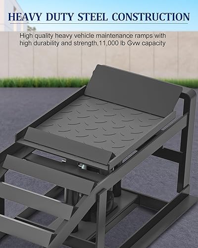 Hydraulic Car Ramps, 4-Position Adjustment, 5T 11000lbs Low Profile Car Lift Service Ramps Truck Trailer Garage,Height Hydraulic Vehicle Ramps, Lift Height 11.61-16.21 inches - Poueer