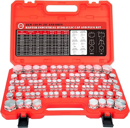 AKM 180 PC JIC and ORFS Master Industrial Hydraulic Cap and Plug Hose Tube and Pipe Fitting Kit Cap and Plug Kit Precision Threading in ORFS and 37° Dash Sizes 4 6 8 10 12 16 - Poueer