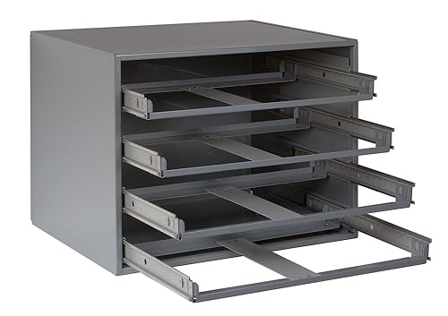 Durham 307-95 Gray Cold Rolled Steel Easy Glide Slide Rack for 4 Small Metal Compartment Boxes, 15-1/4' Width x 11-1/4' Height x 11-3/4' Depth - Poueer