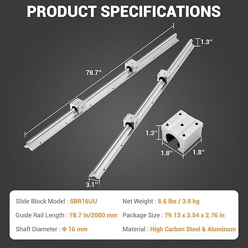 Linear Rail Slide SBR20-1500mm (2 PCS) and 4 PCS 4SBR20UU Bearing Blocks, Linear Bearing CNC Kit for Automated Machines DIY Project and Equipment - Poueer
