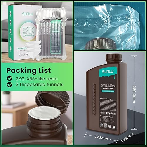 SUNLU 2 KG*2 Bottles ABS-Like 3D Printer Resin, 405nm UV Curing Photopolymer Rapid 3D Resin for 4K 8K LCD/DLP/SLA 3D Printers, Non-Brittle & High Precision & Low Shrinkage, 2000g*2, Dark Grey& Black - Poueer