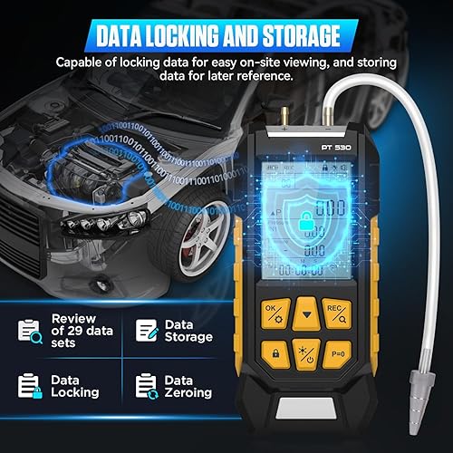 PT530 Digital Manometer,Air and Gas Pressure Tester,Dual Differential Digital Manometer,-100 to 300 Kpa Measurement Range,10 Pressure Units,Data Locking,Storage and Flashlight - Poueer