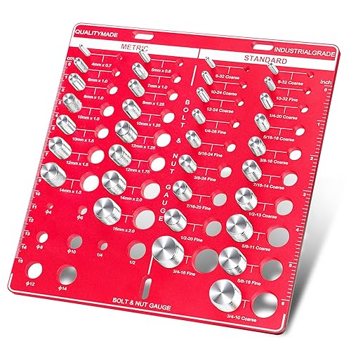 34 Nut and Bolt Thread Checker, Bolt and Nut Identifier Gauge Thread Checker Standard and Metric Board Wall Mount Screw Size and Thread Gauge (Square) - Poueer