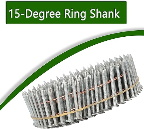 marddpair 1-3/4-Inch x .092-Inch Siding Nails 15-Degree Collated Wire Coil Full RoundHead Ring Shank Hot-Dipped Galvanized 3600 Count for Rough Nailing of Lathing and Sheathing Materials - Poueer