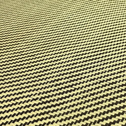 12 in - Carbon Fiber Aramid Fabric - Yellow - 3K - 240g/meter - Twill Weave Rolled 12” Wide Hemmed Fabric for Repair, Drones, RC & DIY Projects - Poueer