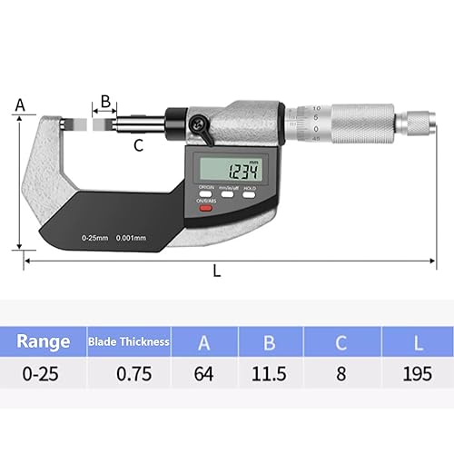 Blade Outside Micrometer with 0-1'/0-25mm Measuring Range Electronic Micrometer Measuring Tool, Inch/Metric - Poueer