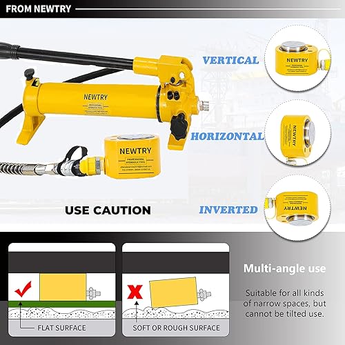 NEWTRY 20T Low Profile Hydraulic Jack Porta Power Kit + CP-180 Manual Hydraulic Hand Pump, Industrial Mini Hydraulic Cylinder, Stroke 0.47” - Poueer