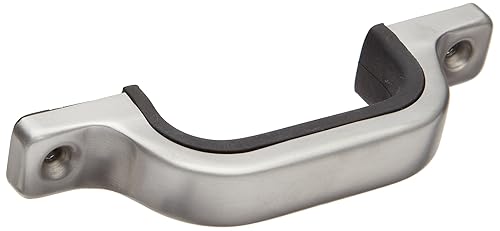 Sugatsune US 304 Stainless Steel Pull Handle with Black Synthetic Rubber Grip, Satin Finish, Threaded Holes, Rectangular Grip, 5-33/64' Center To Center, 1-15/32' Projection (Pack of 1) - Poueer