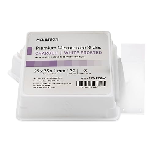 McKesson Microscope Slides - Charged, White Frosted, Ground Edged with 90° Corners, Pre-Cleaned Glass Slides, 1440 Count - Poueer