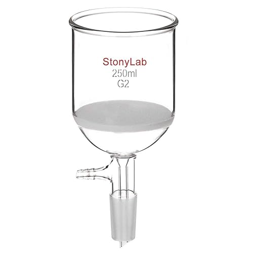 StonyLab Borosilicate Glass Buchner Filtering Funnel 500ml with Medium Frit(G2), 94mm Inner-Diameter, 100mm Depth, with 24/40 Standard Taper Inner Joint and Vacuum Serrated Tubulation (500ml) - Poueer
