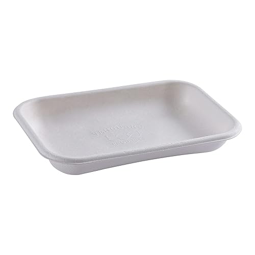 ECO PRODUCTS Compostable 24oz To Go Containers, Case of 400, 8.5'x5.5'x1.5' Vanguard Rectangle Box, Disposable Renewable White Molded Fiber, No PFAS, Tree-Free, Lid Available, ASTM, BPI-Certified - Poueer