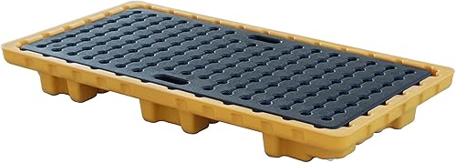 Spill Containment Platform with Grating, Stackable Modular Platform, Outlet Modular Spill Platform, 1 Pack 2 Drum Spill Platform, Yellow and Black Modular Spill Containment Pallet - Poueer