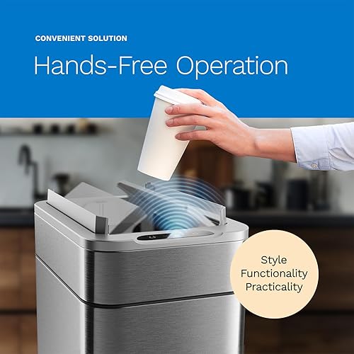 hOmeLabs - 13 Gallon Kitchen Trash Can - Retractable Automatic Sensor Butterfly Lid, Space-Saving Design, Easy to Clean, Battery-Operated with Batteries Included - Stainless Steel - Poueer