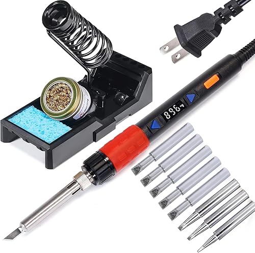 YIHUA 928D-III 110W Hand Soldering Iron bundle with 5pcs #1300 Type-6D Compatible Soldering Iron Tips for Light Stained Glass Work Suitable for Max. Width of 6mm Copper Foil Pads (10 Items) - Poueer