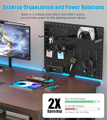 CCCEI Desk Organizer and Storage Pegboard with Charging Station, Gaming Standing Office Supplies Shelf Accessorie, Black Desktop Clamp Peg Board Privacy Organization Panel. Gifts for Men, 10FT. - Poueer