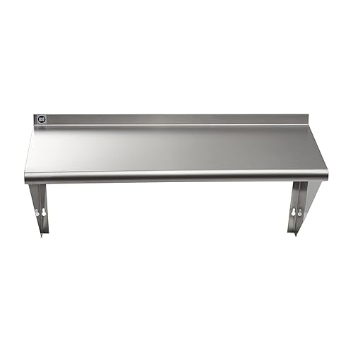 ROCKPOINT Stainless Steel Shelf 10 x 16 Inches 190lb, NSF Metal Commercial Shelves Wall Mount Floating Shelving with Backsplash for Restaurant, Kitchen, Home and Hotel, Silver - Poueer