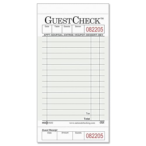 National Checking NTC G3632 Guest Check Pad with Customer Receipt Stub, 3 1/2' Width x 6 3/4' Height, 50 Checks/Pad (Pack of 50) - Poueer