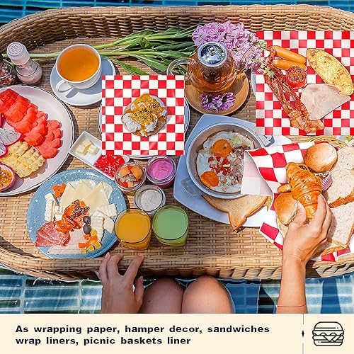 Colarr 1000 Pcs Waxed Paper Sheets Bulk 15 x 15 Inch Large Sandwich Wrapping Papers Checkered Deli Food Basket Liners for Burgers Bread Restaurant Barbecue Picnic(Red) - Poueer