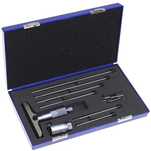 Anytime Tools Premium Depth Micrometer 0-6'/0.001' x 4' Base Flat Probe Machinist Gauge Tool - Poueer