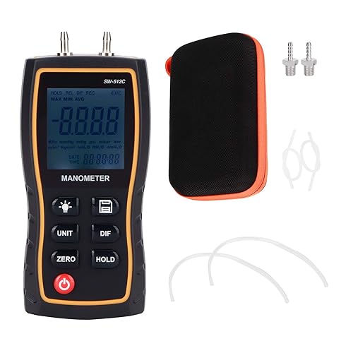 Digital Differential Manometer, Dual Port Pressure Gauge Handheld Air Gas Pressure Gauge Meter 103.42KPA - Poueer