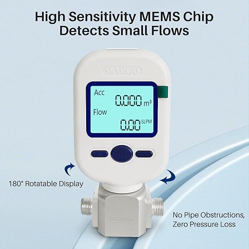 CJC Digital Gas Flow Meter Tester, Portable Gas Mass Air Nitrogen Oxygen Flow Rate Meter (MF5712(0-250L/min）) - Poueer