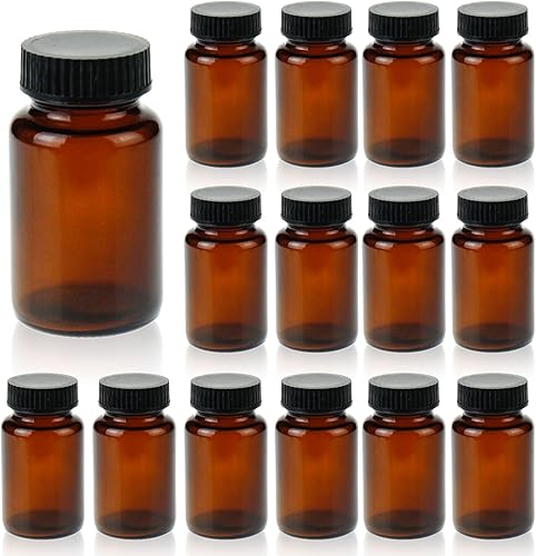 200 ml(6.7 OZ) Amber Glass Wide Mouth Packer Bottle with Black Ribbed Cap, Pack of 24 bottle - Poueer