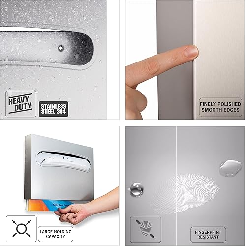 Toilet Seat Cover Dispenser - Enhanced Anti-Fingerprint Coating, HighQuality Stainless Steel, Wall-Mounted for Commercial Bathrooms - Holds 250 Seat Covers - Gold - Poueer