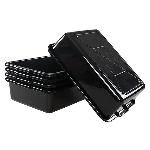 32 L Large Commercial Bus Box, 4-Pack Plastic Utility Bus Tub, Black - Poueer
