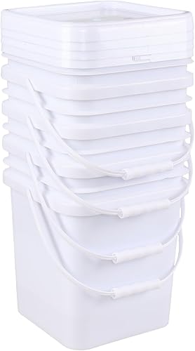 Vababa 5 Gallon Square Bucket White Bucket with Lid, 4 Pcs Plastic Bucket Food Storage Bucket with Handle and Lid - Poueer
