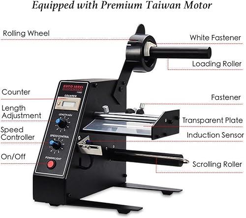 Automatic Label Dispenser, 110V Automatic Label Separator, Adjustable Speed Label Stripper, Electric Label Machine, Auto Counting 0-9999999, Label Width 4-140mm, 8.27”x7.87”x8.66”, Black - Poueer