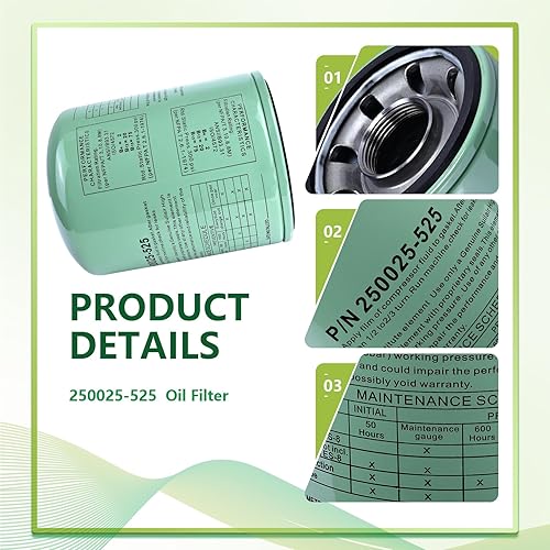 250025-525 KAYIQIN Oil Filter Compatible with LS10-40 VS20-32 Type Air Compressor, P/N250025-525 Replacement Part - Poueer