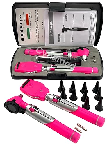 Premium Double Handle Otoscope Set -Otoscope/Great for School -Cynamed (PINK) - Poueer