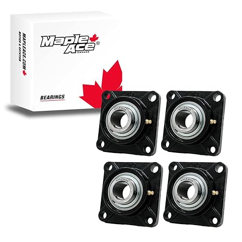 MAPLE ACE UCF206-18 Square Flange Bearing 1-1/8' Bore, 4-Bolt Self-Aligning, Solid Base, R3 Triple Lip Seal, Heavy Duty (Qty 2) - Poueer