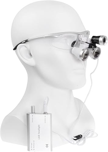 Bestlife 3.5x420mm Dental Medical Binocular Loupes with Head Light Lamp (Silver) - Poueer