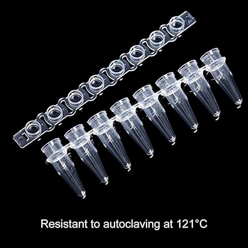PCR Tubes with 0.2ml Thin Wall,Strip of 8 Tubes with Flat Caps,200 Strips/Bag(Flat caps Included) - Poueer