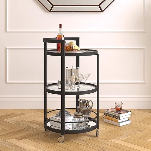 Henn&Hart 21' Wide Round Bar Cart in Satin Nickel, Bar Carts for the Home - Poueer