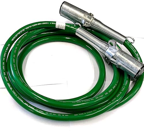 15 Ft, 7 Way Plug, ABS Straight Cable Assembly, Green, 4/12, 2/10, 1/8 Gauge Cable, Made in USA - Poueer
