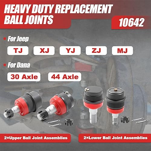 Heavy Duty Replacement Ball Joints Compatible with Jeep TJ/XJ/YJ/ZJ/Unlimited LJ/Unlimited LJ Rubicon - 10642 - Poueer