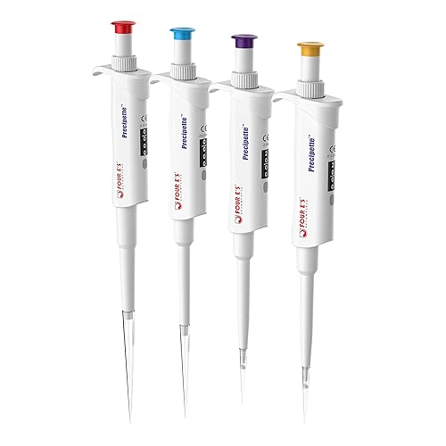 Adjustable Micropipette, Universal Tip Cone ISO 8655 Calibrated Pipette, Pack of 4 Including 0.1-2.0 µL, 2-20 µL, 20 – 200 µL, 100 – 1000 µL - Poueer