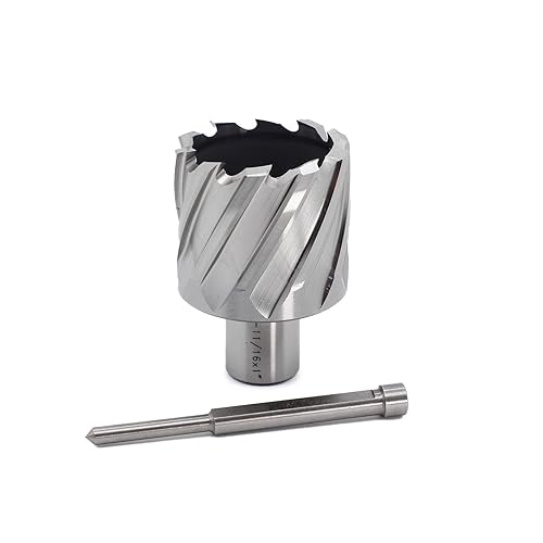 OSCARBIDE Annular Cutter 1-11/16 inch Cutting Diameter,1 inch Depth of Cut,3/4 inch Weldon Shank 2 Flat Mag Drill Bit with Pilot Pin for Magnetic Drill Press,1 Piece - Poueer