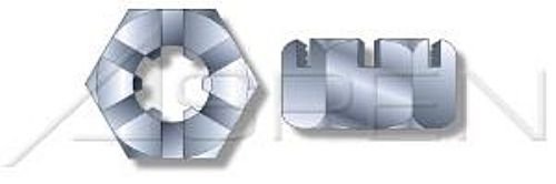 (10 pcs) M24-1.5, DIN 935 / ISO 7035, Metric, Slotted Castle Nuts, Steel, Zinc Plated - Poueer