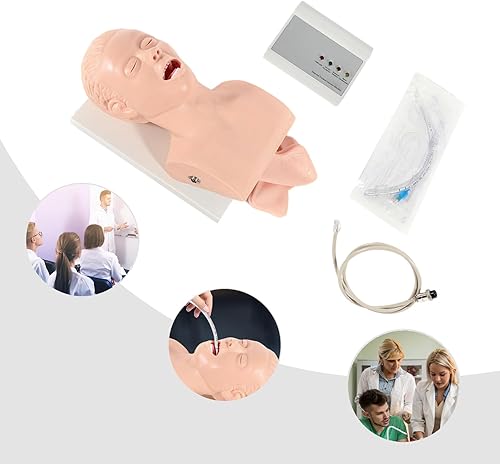 220V Intubation Model, PVC Manikin Study Teaching Model Airway Management Trainer Tool Oral Nasal Airway Intubation Kit Management Trainer with Alarm Machine & Power Adapter - Poueer