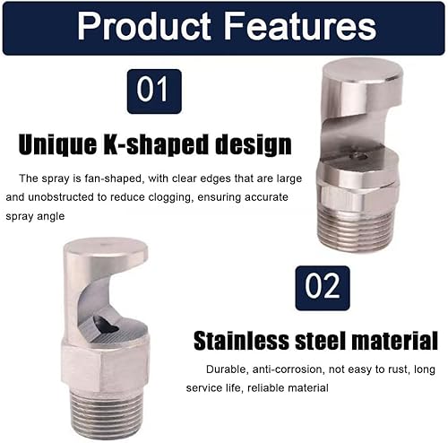 304 stainless steel cleaning nozzle wide angle fan nozzle (1/8, 1/4, 3/8, 1/2, 3/4BSPT) high pressure k wall cleaning nozzle flood flat nozzle 1/2 wide angle fan nozzle (Hole diameter 7.5mm) 5pcs - Poueer