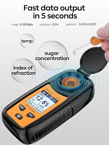 Digital Sugar Brix Refractometer brix Meter Automatic Temperature Compensation Range 0-35%,±0.2% Precision, Perfect for Fruits, Juices, Vegetables, Drinks and Coffee - Poueer