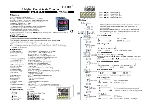 Digital Counter C1S-R-220 AC 100-240V Maximum Speed 5kcps. NPN and PNP inputs can be Switched. Input Signal: Input, Pause, Reset. Output: Relay - Poueer