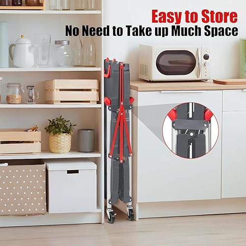 Foldable Utility Carts, 3-Tier Service Cart with Lockable Universal Wheels, Holds Folding Rolling Cart with Fixed Rope for Home, Office Garage and Warehouse No Assembly Require - Poueer